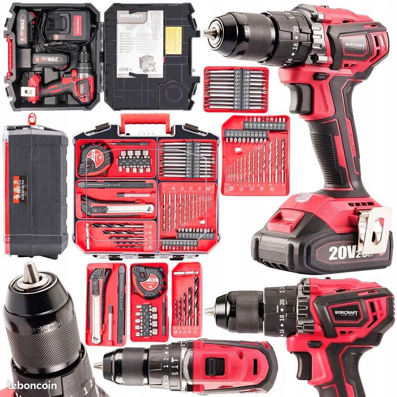 Caisse à Outils 74Pcs Avec visseuse perceuse à percussion 20V sans fil sans charbons 2 batteries 2.0Ah WORCRAFT | CHD-S20LIBAS